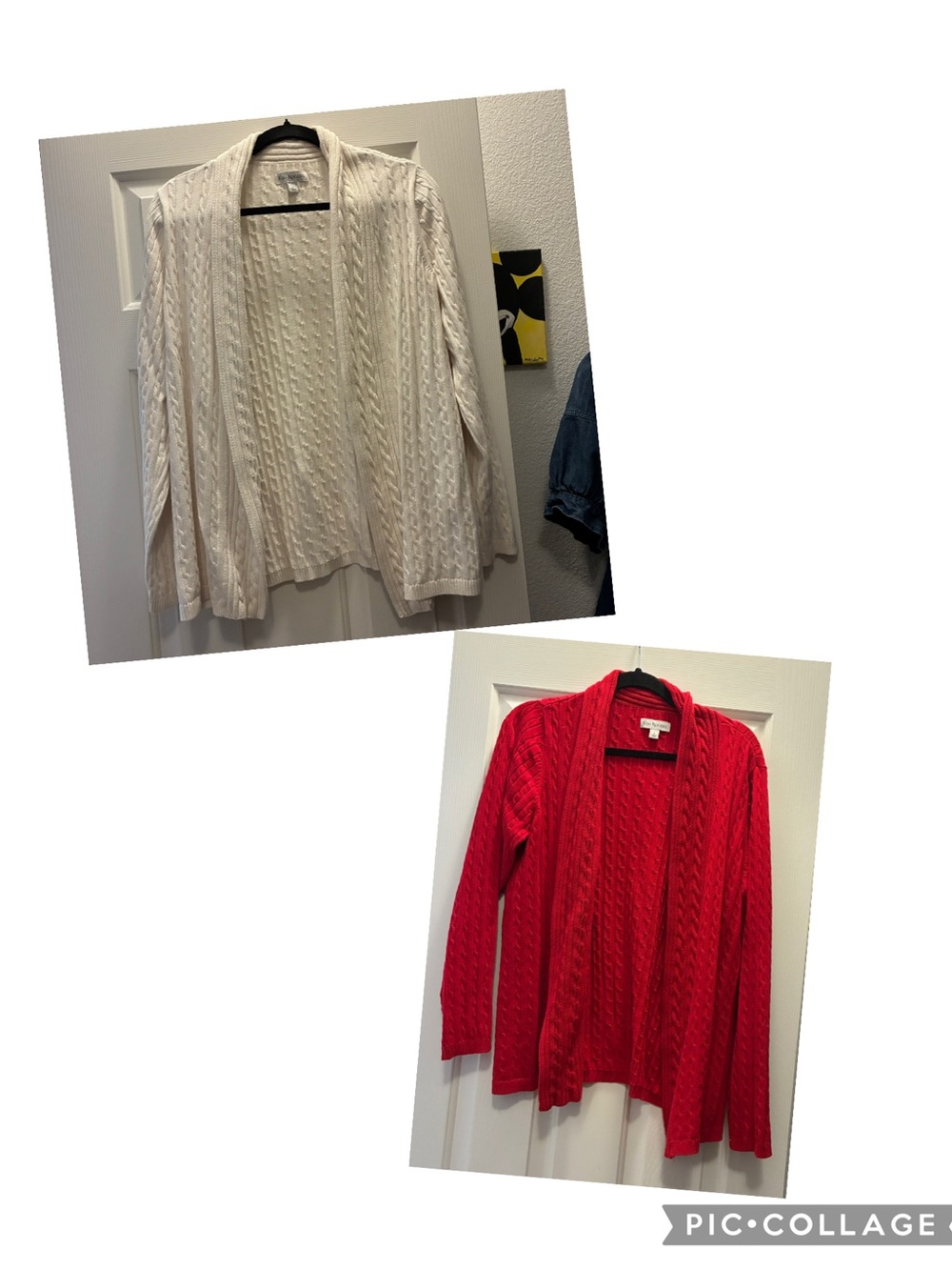 2 Kim Rogers Off-White and Red Cable Knit Open Cardigan